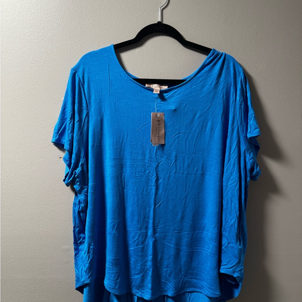3x Philosophy Ocean Blue Short Sleeve Tunic Tee with slight hi low